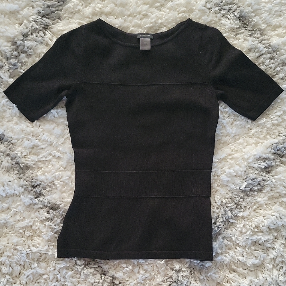 Ann Taylor Black Fitted Short Sleeve Knit Sweater NWOT